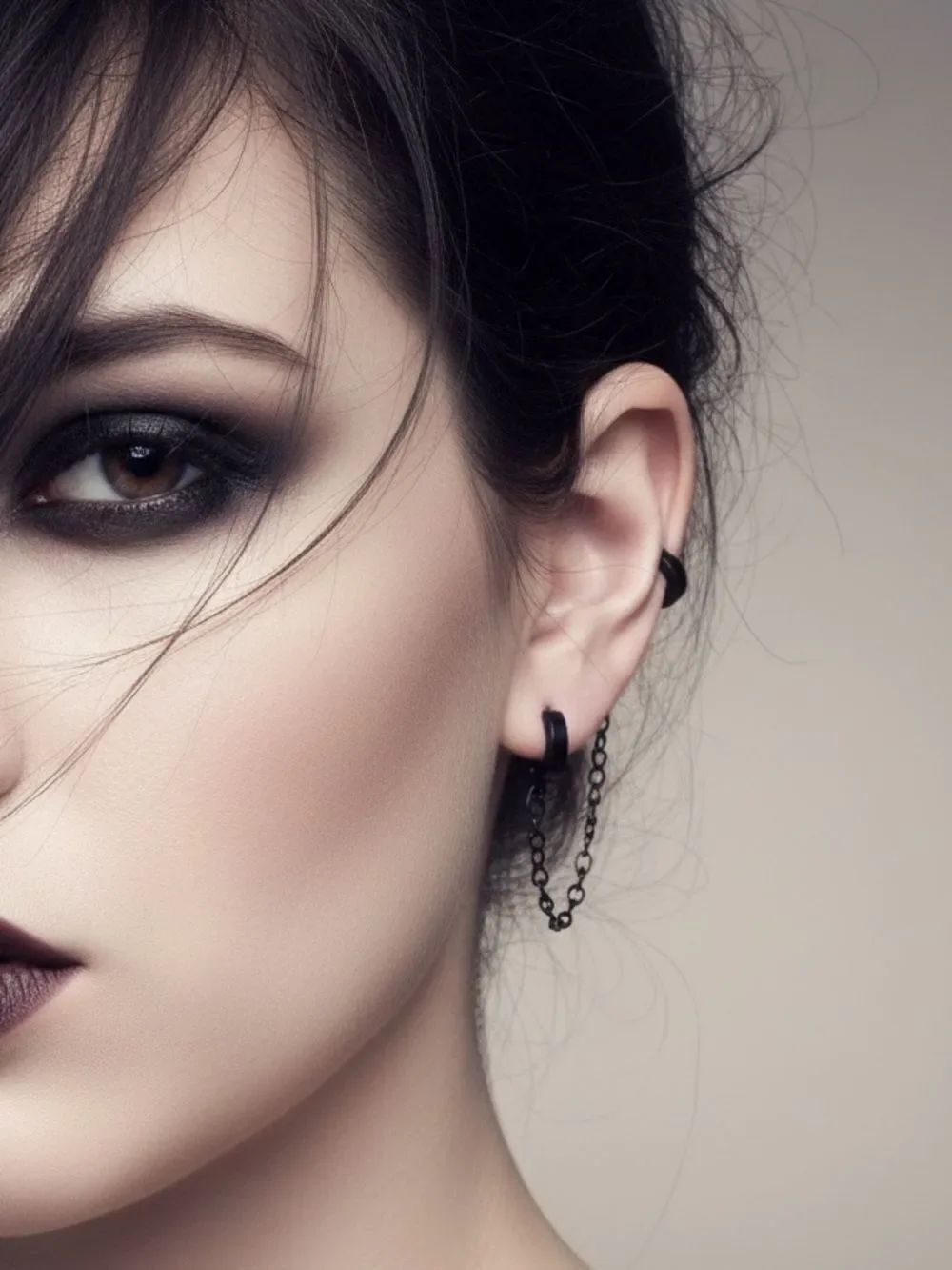 Black Handcuff Chain Double Hoops Earrings Gothic Punk NWT